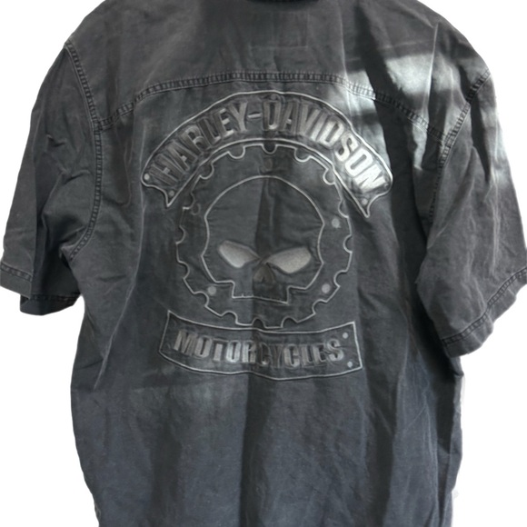 Harley Davidson Men's Gray Short Sleeve Shirt Button Down - Picture 2 of 4